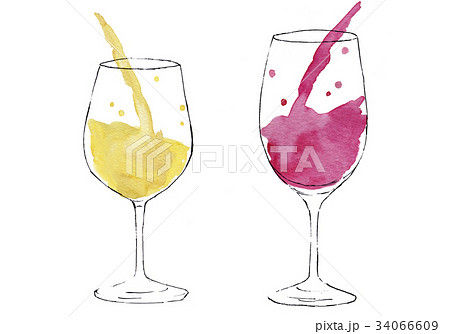 ワインを注ぐ 水彩とペンのイラストのイラスト素材