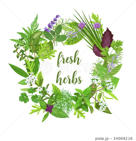 Wreath made of Realistic herbs and flowers with 34068216