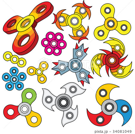 Colorful Hand Fidget Spinners. Vector Set 34081049