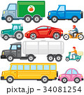 Flat Colored Cartoon Cars and Trucks. Vector Icons 34081254