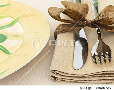 Fork and Knife on Napkin 34086785