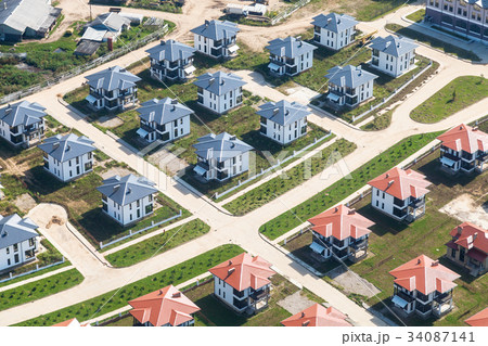 above view of suburban village above view of suburban village 34087141