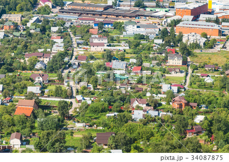 above view of country houses in suburb of Moscow 34087875