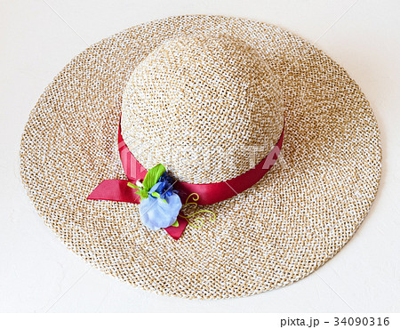 ladies' wide brim straw hat with red band ladies' wide brim straw hat with red band 34090316