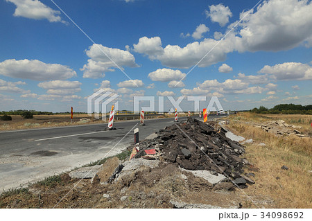 Highway or road in reconstruction 34098692
