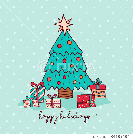 Christmas holiday pine tree cartoon greeting card 34105104