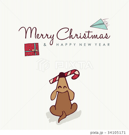 Christmas and new year cute puppy cartoon card Christmas and new year cute puppy cartoon card 34105171
