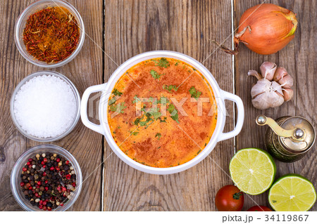 Vegetarian spicy vegetable soup with spices Vegetarian spicy vegetable soup with spices 34119867