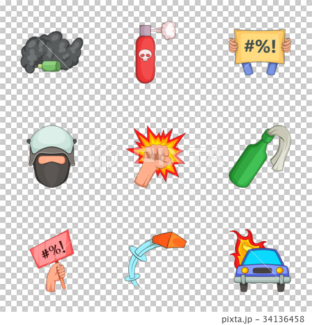 Vandalism icons set, cartoon style Vandalism icons set, cartoon style 34136458