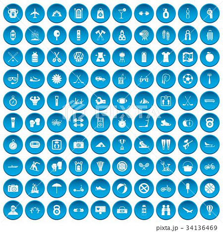 100 active life icons set blueのイラスト素材 [34136469] - PIXTA