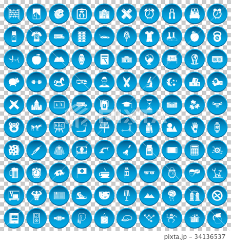 100 alarm clock icons set blue 34136537