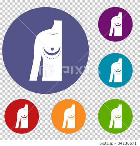 Breast implant surgery. icons set 34136671
