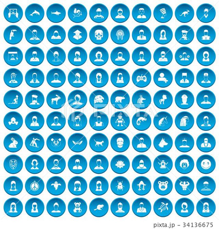 100 avatar icons set blue 34136675