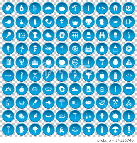 100 barbecue icons set blue 34136740