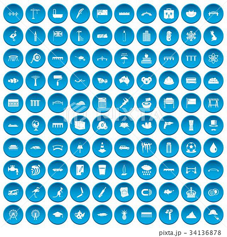 100 bridge icons set blue 34136878