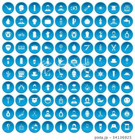 100 barber icons set blue 34136925