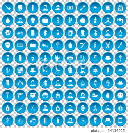 100 barber icons set blue 100 barber icons set blue 34136925