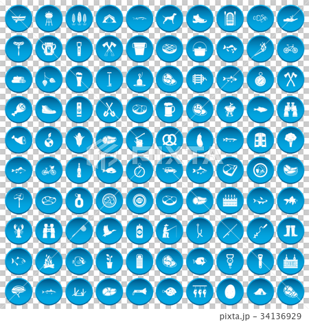 100 BBQ icons set blue 100 BBQ icons set blue 34136929