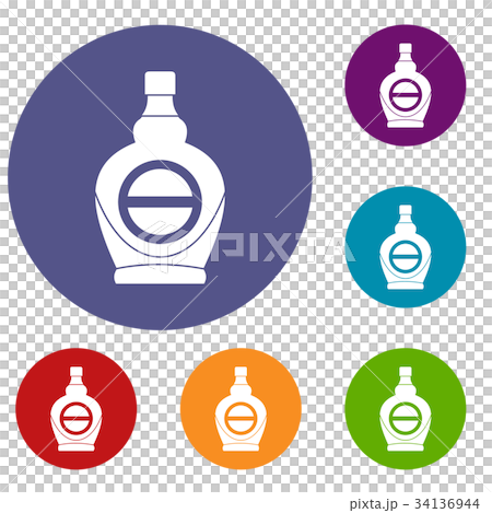 Maple syrup in glass bottle icons set 34136944
