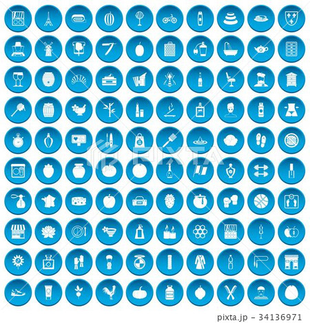 100 beauty product icons set blue 34136971