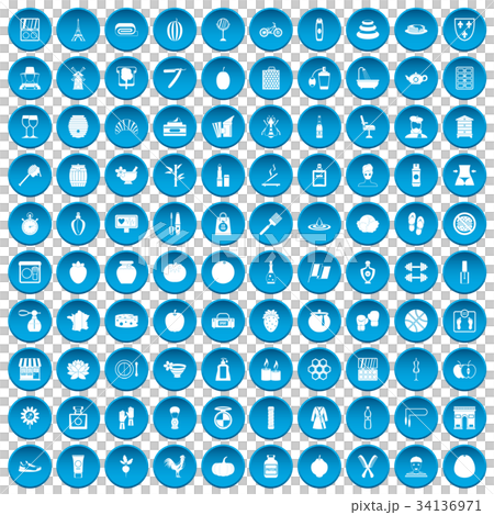 100 beauty product icons set blue 34136971