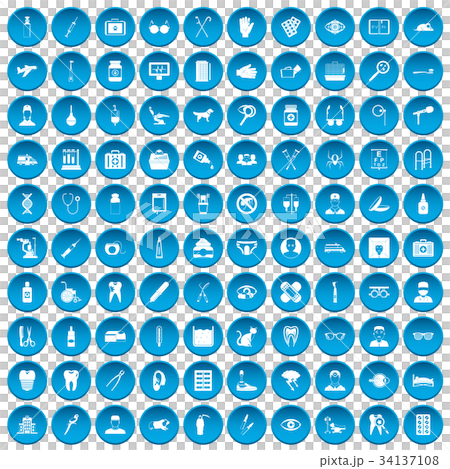 100 care icons set blue 34137108