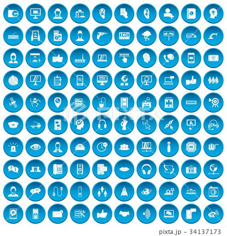 100 call center icons set blue 34137173