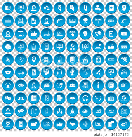 100 call center icons set blue 34137173