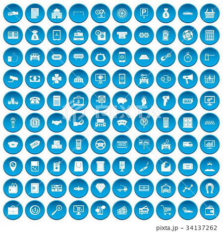 100 coin icons set blue 34137262
