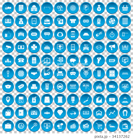 100 coin icons set blue 34137262