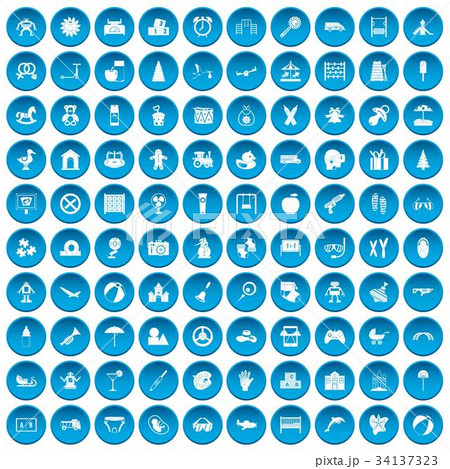 100 childhood icons set blue 34137323