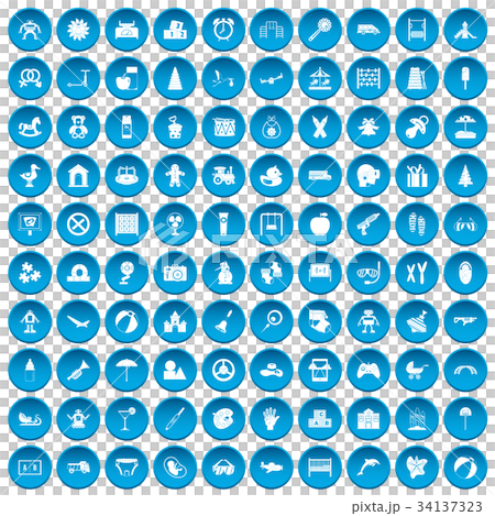 100 childhood icons set blue 34137323