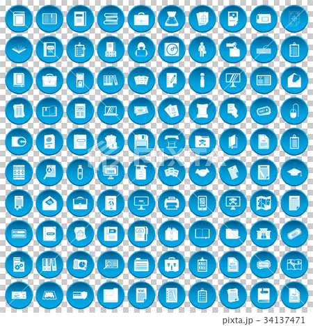 100 document icons set blue 34137471