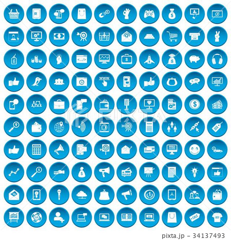 100 digital marketing icons set blue 34137493