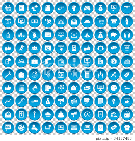 100 digital marketing icons set blue 34137493