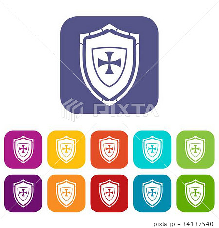 Shield with cross icons set 34137540