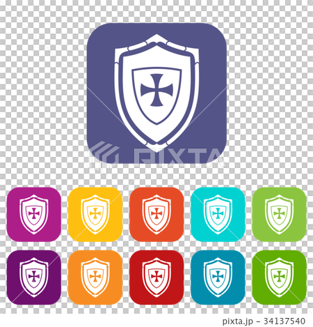 Shield with cross icons set 34137540