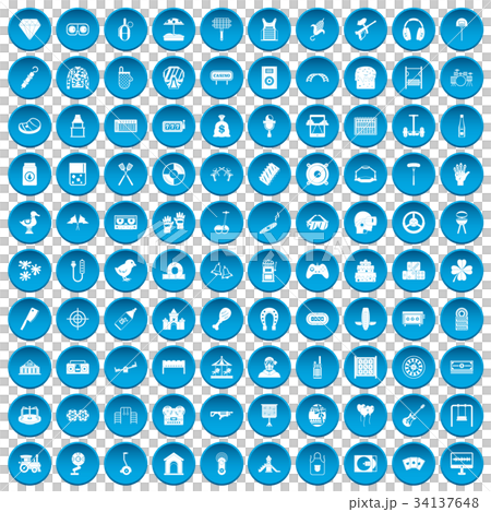 100 entertainment icons set blue 34137648