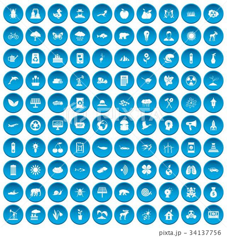 100 eco care icons set blue 100 eco care icons set blue 34137756