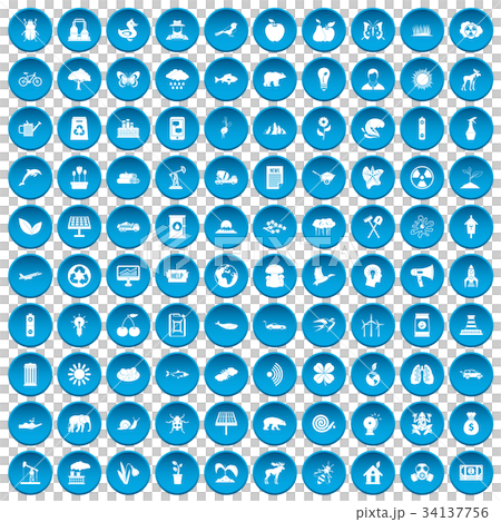100 eco care icons set blue 100 eco care icons set blue 34137756