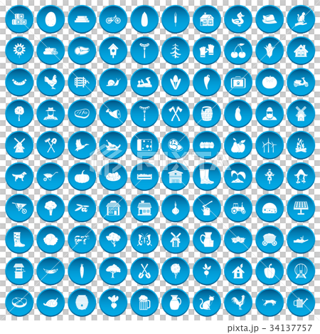 100 farm icons set blue 34137757