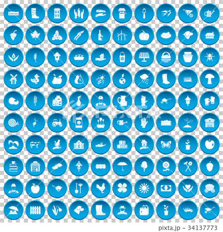 100 farm icons set blue 34137773