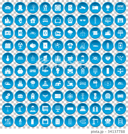 100 electrical engineering icons set blue 34137788