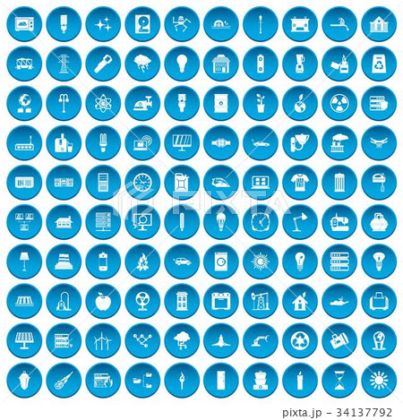 100 electricity icons set blue 100 electricity icons set blue 34137792