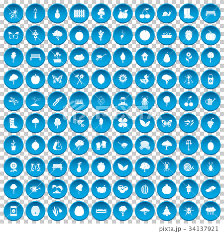 100 gardening icons set blue 34137921