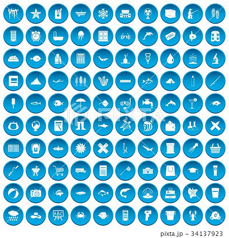 100 fish icons set blue 34137923