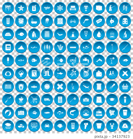 100 fish icons set blue 34137923
