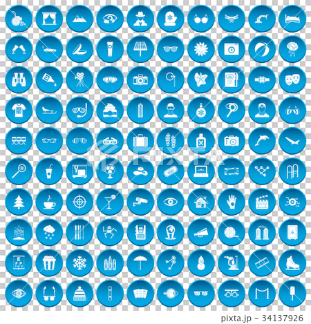 100 glasses icons set blue 34137926