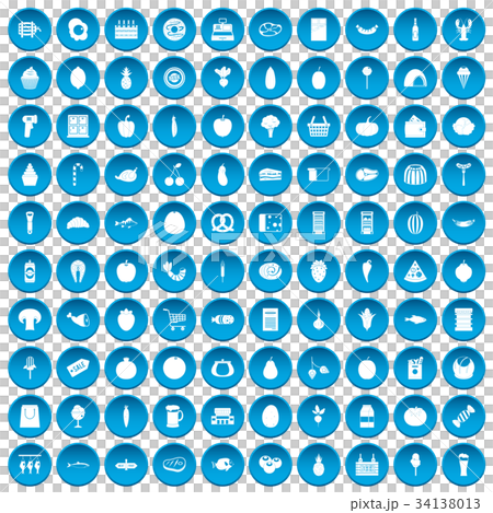 100 grocery shopping icons set blue 100 grocery shopping icons set blue 34138013