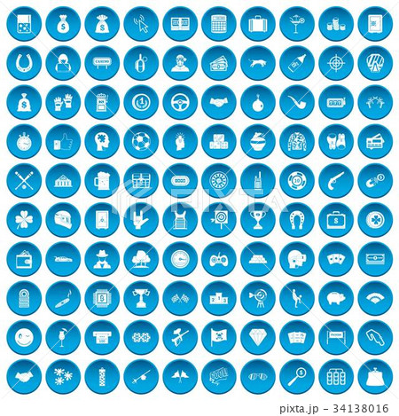 100 gambling icons set blue 34138016